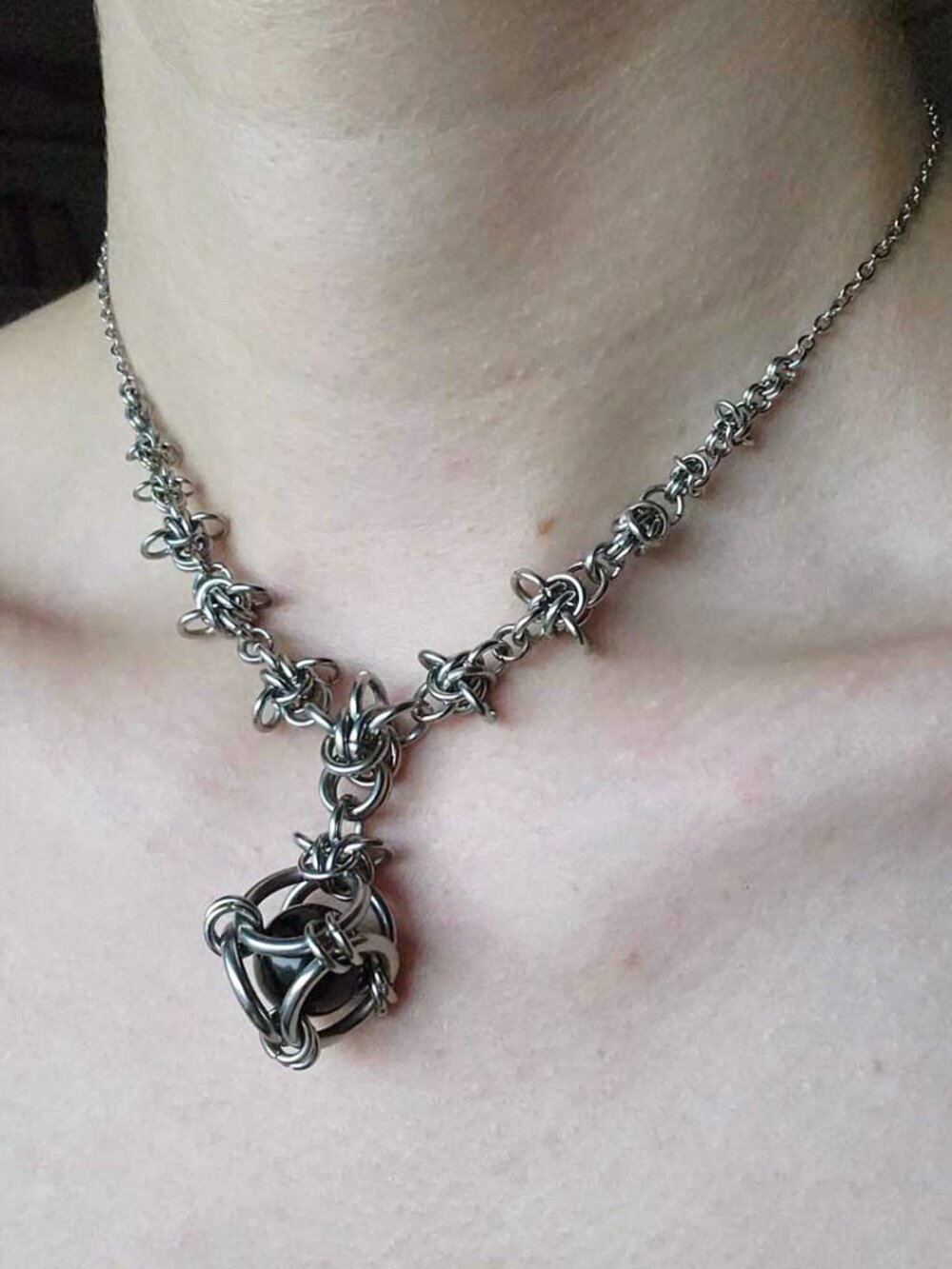 Gothic silver thorns & onyx pearl choker necklace